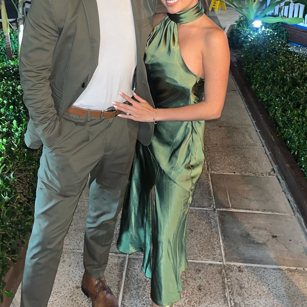 Green silk neck tie dress